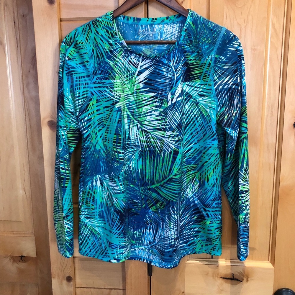 LL Bean Teal Blue Womens M Base Layer long sleeve Hike Lycra Nylon Stretch Shirt - Picture 6 of 9